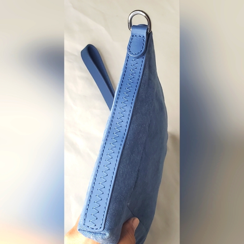 PINKO - "Parigi" Medium Size Denim Blue Canvas And Leather Wristlet/Clutch - Picture 10 of 12